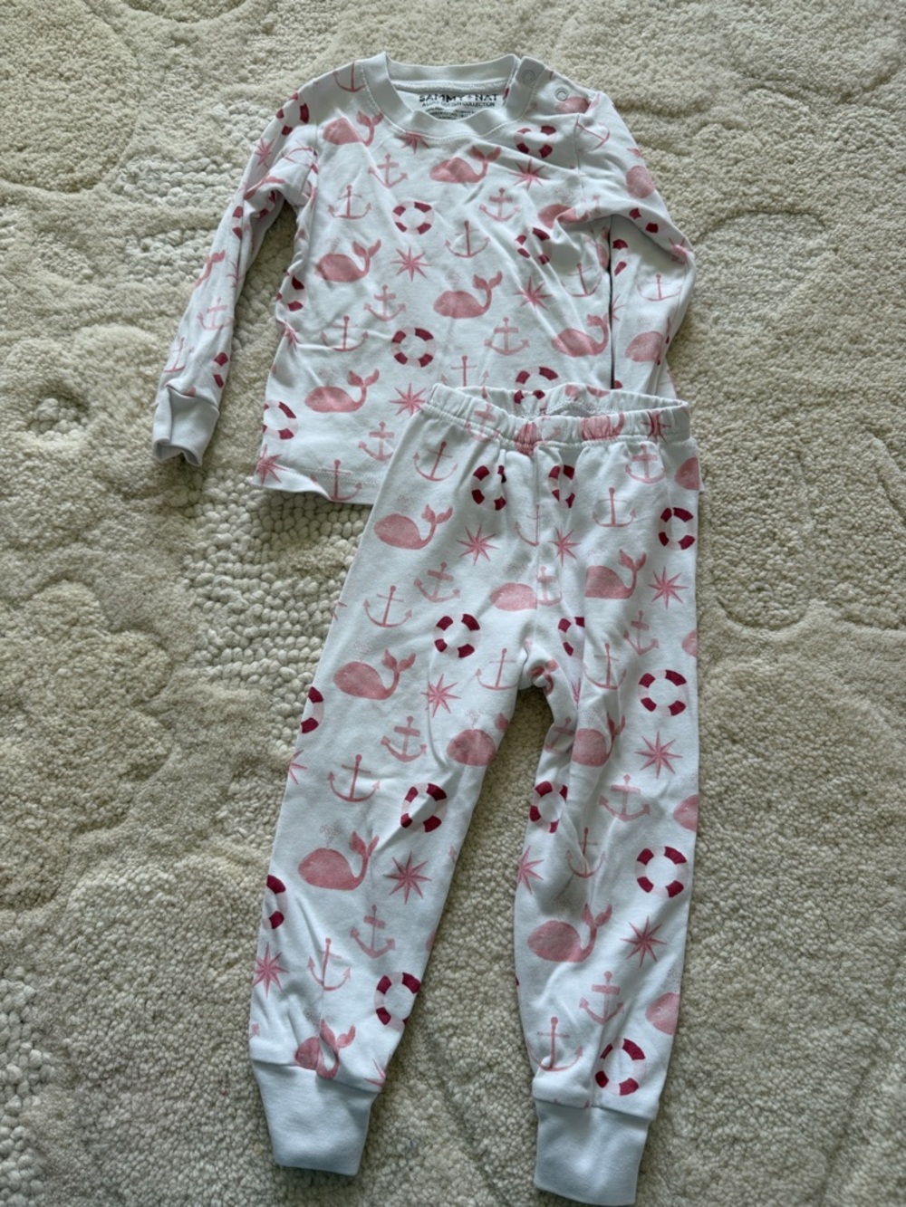 Sammy + Nat White and Pink Nautical Whale Pajama Set